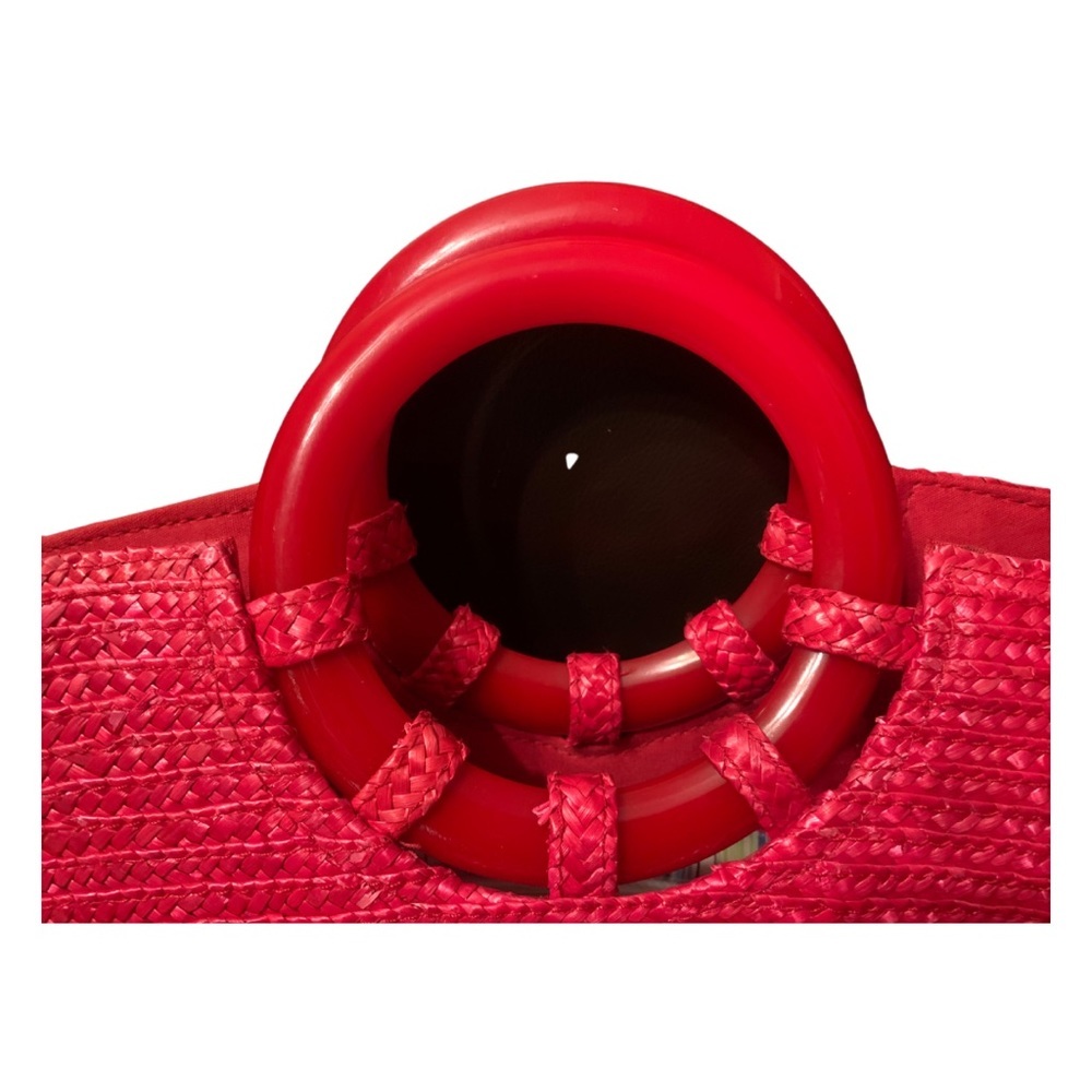Betmar NY Hot Pink Spring/Summer Straw bag with floral accent and striped lining - Picture 3 of 7
